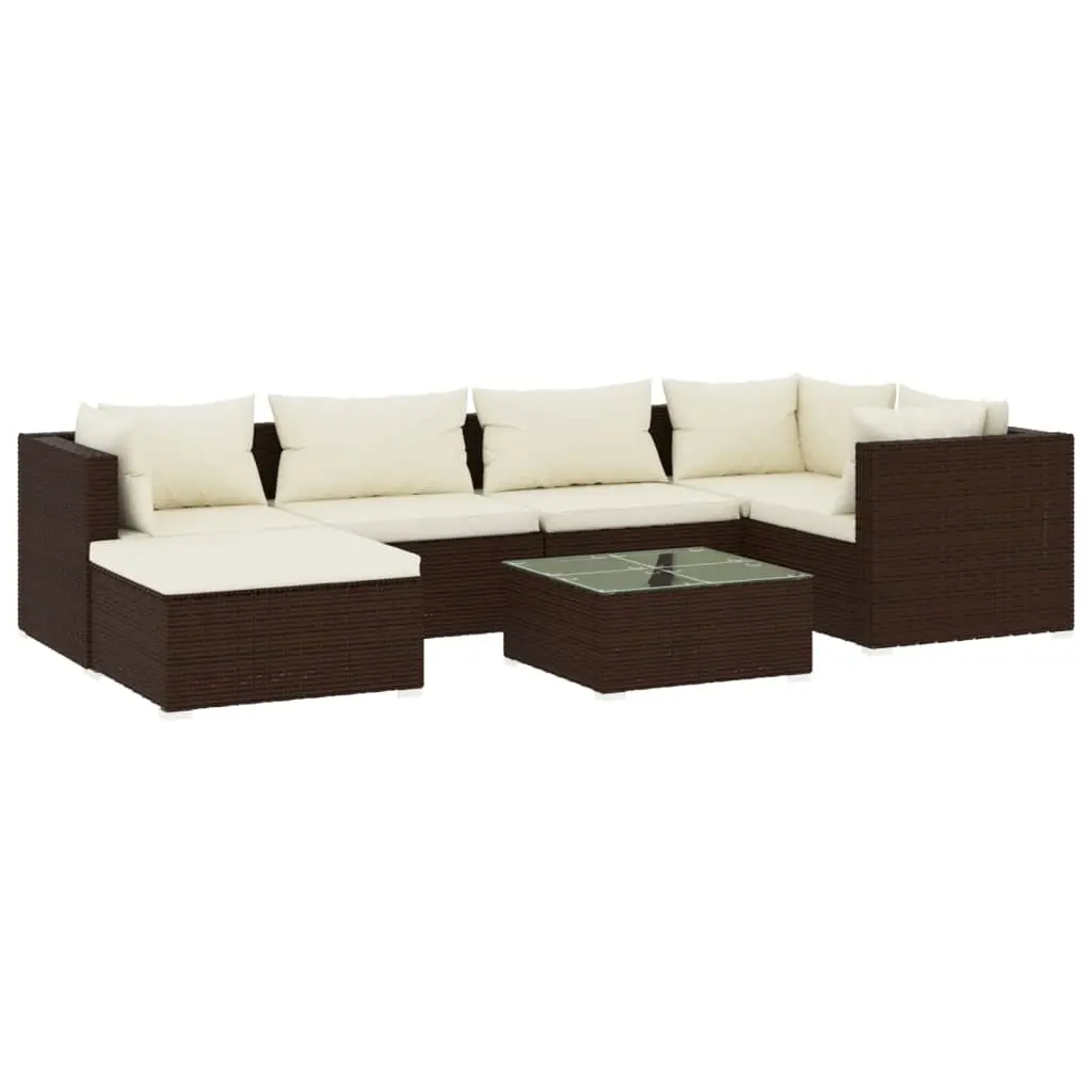 7 Piece Garden Lounge Set with Cushions Poly Rattan Brown 3101818 - Furniture