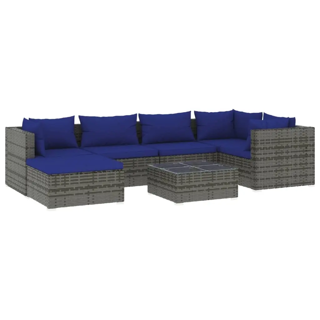 7 Piece Garden Lounge Set with Cushions Poly Rattan Grey 3101822 - Furniture