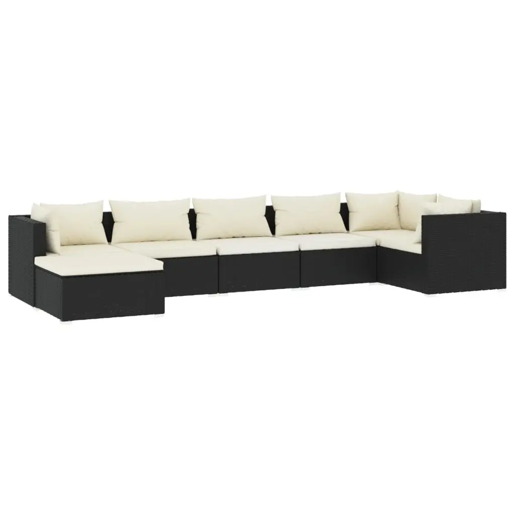 7 Piece Garden Lounge Set with Cushions Poly Rattan Black 3101823 - Furniture