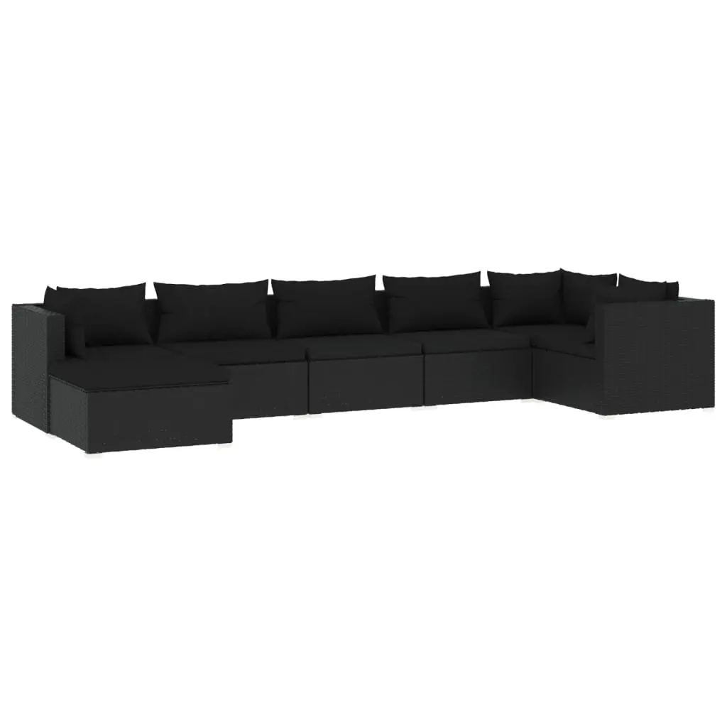 7 Piece Garden Lounge Set with Cushions Poly Rattan Black 3101824 - Furniture