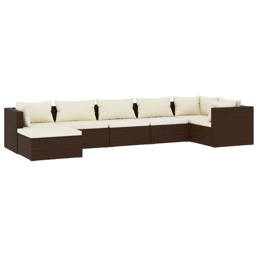 7 Piece Garden Lounge Set with Cushions Poly Rattan Brown 3101826 - Furniture