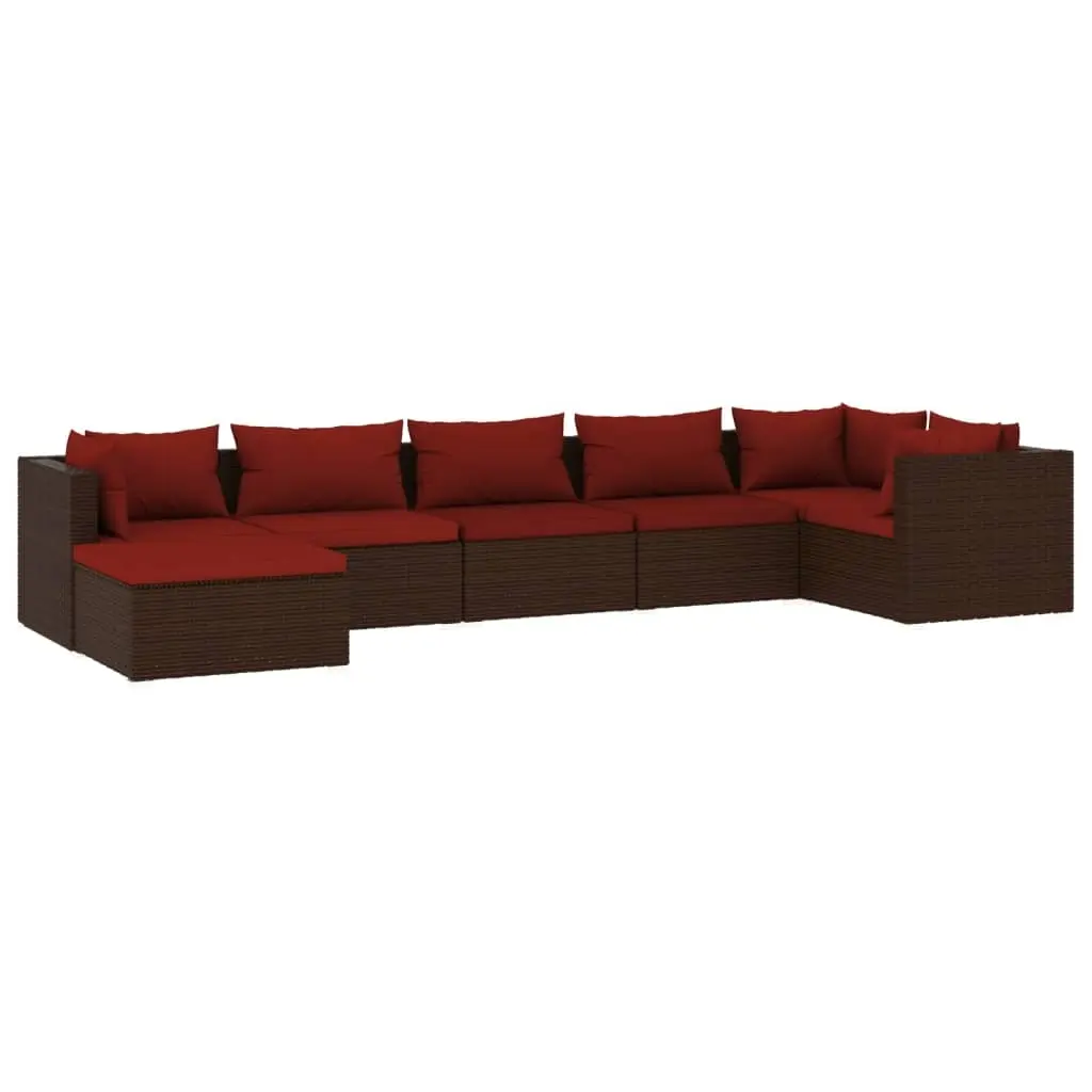 7 Piece Garden Lounge Set with Cushions Poly Rattan Brown 3101827 - Furniture