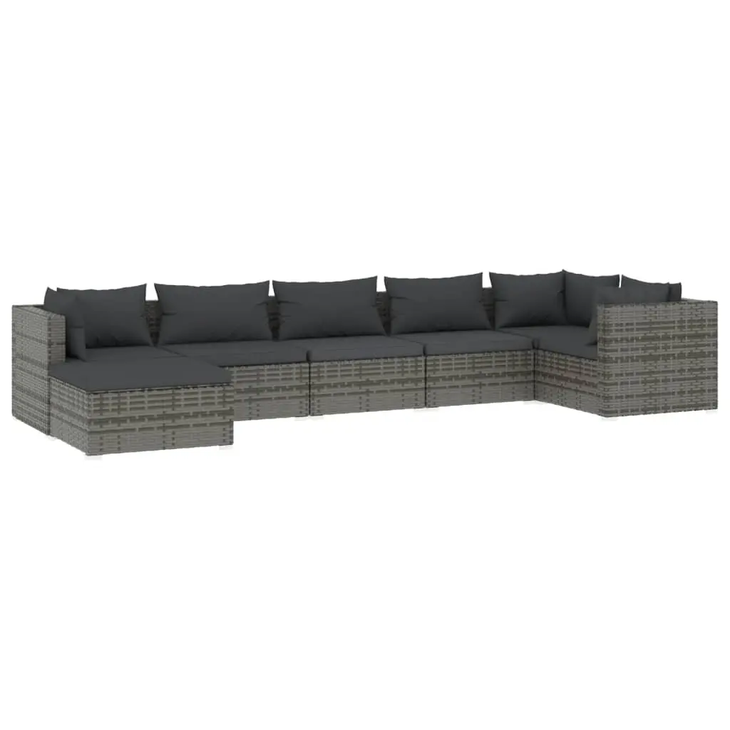 7 Piece Garden Lounge Set with Cushions Poly Rattan Grey 3101829 - Furniture