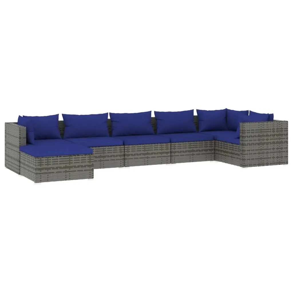 7 Piece Garden Lounge Set with Cushions Poly Rattan Grey 3101830 - Furniture