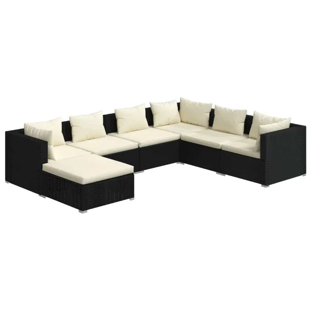 7 Piece Garden Lounge Set with Cushions Poly Rattan Black 3101831 - Furniture
