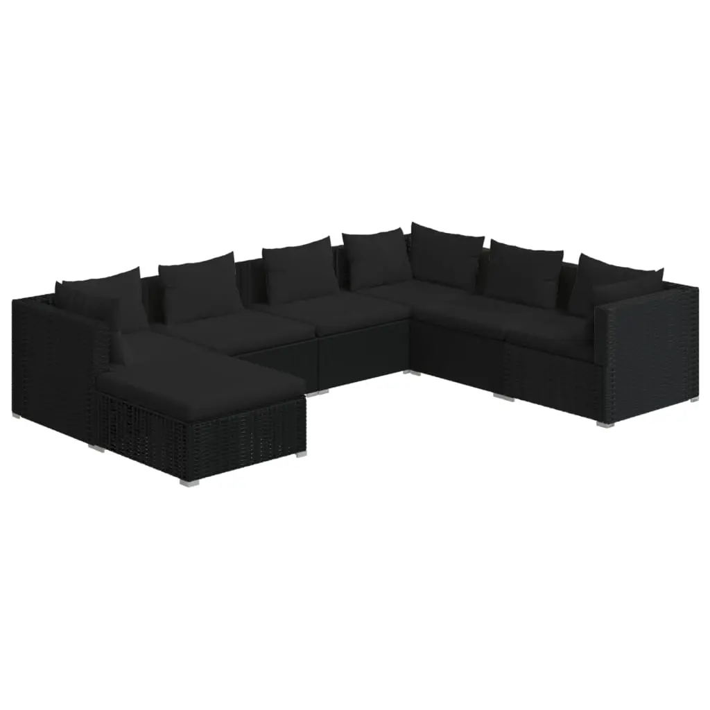 7 Piece Garden Lounge Set with Cushions Poly Rattan Black 3101832 - Furniture