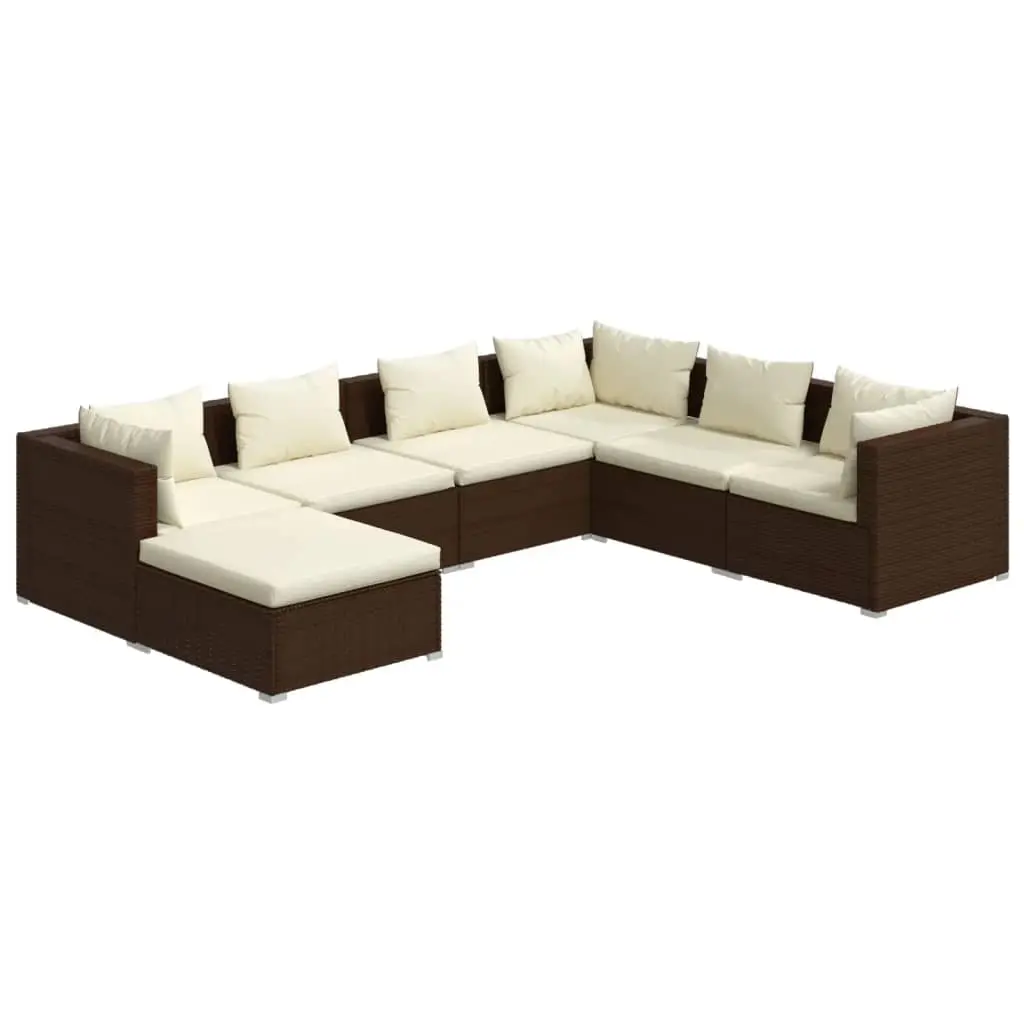 7 Piece Garden Lounge Set with Cushions Poly Rattan Brown 3101834 - Furniture