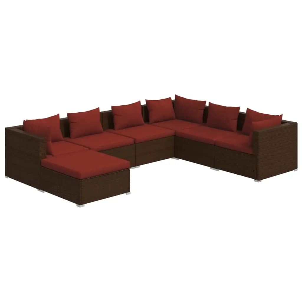 7 Piece Garden Lounge Set with Cushions Poly Rattan Brown 3101835 - Furniture