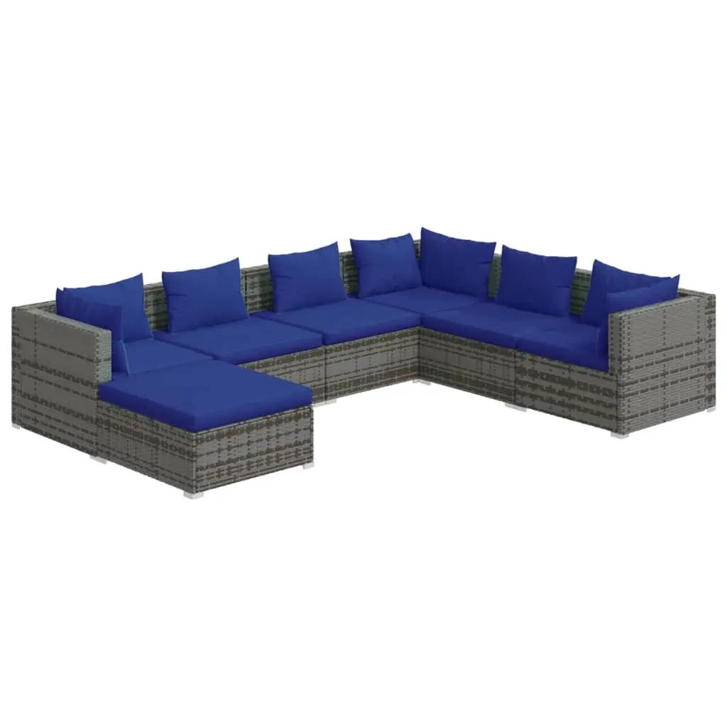 7 Piece Garden Lounge Set with Cushions Poly Rattan Grey 3101838 - Furniture