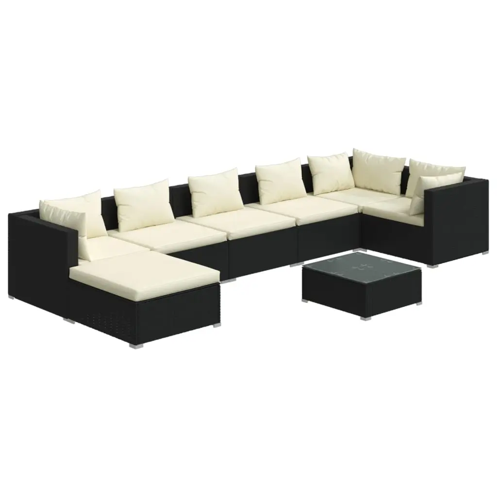 8 Piece Garden Lounge Set with Cushions Poly Rattan Black 3101839 - Furniture