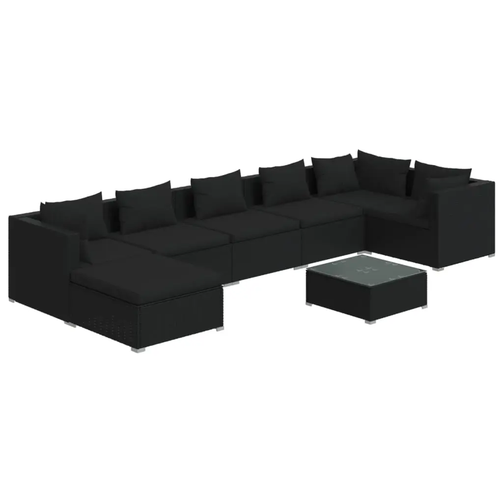 8 Piece Garden Lounge Set with Cushions Poly Rattan Black 3101840 - Furniture