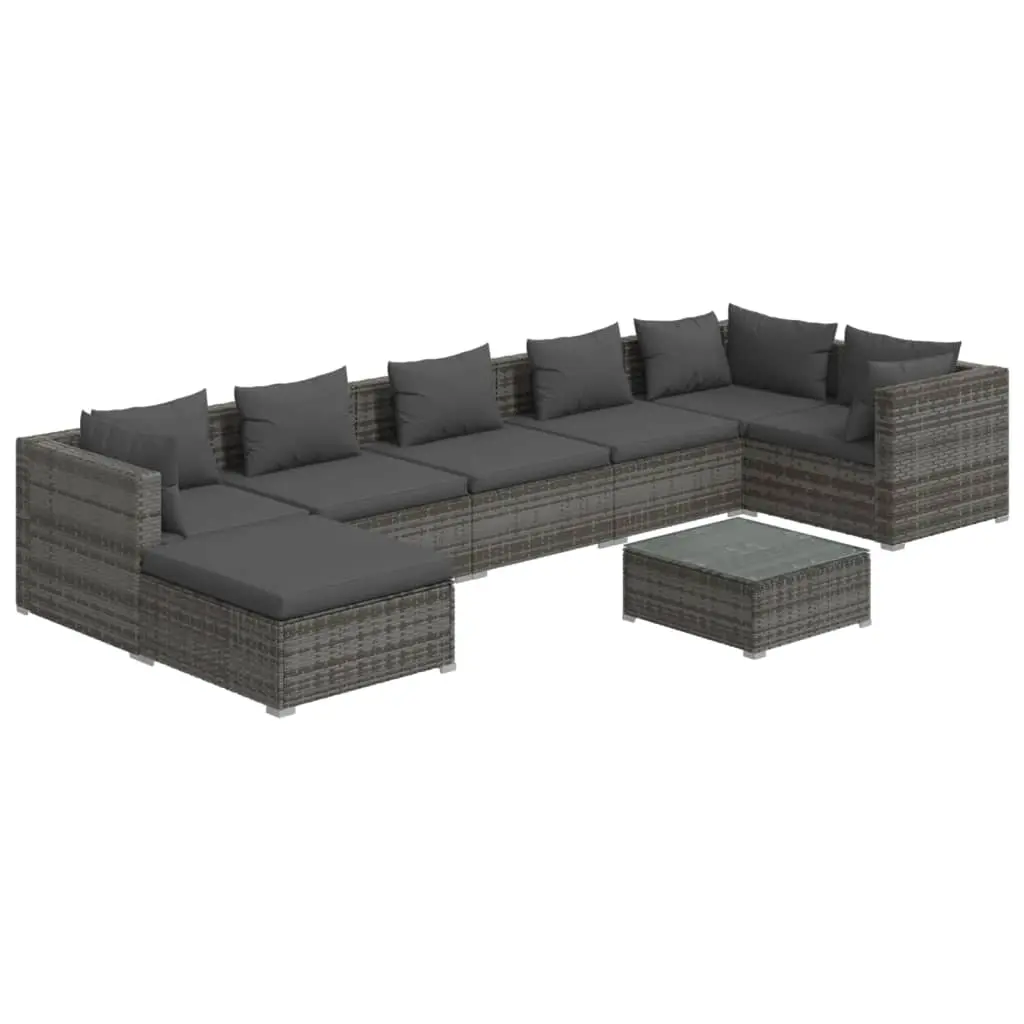 8 Piece Garden Lounge Set with Cushions Poly Rattan Grey 3101845 - Furniture