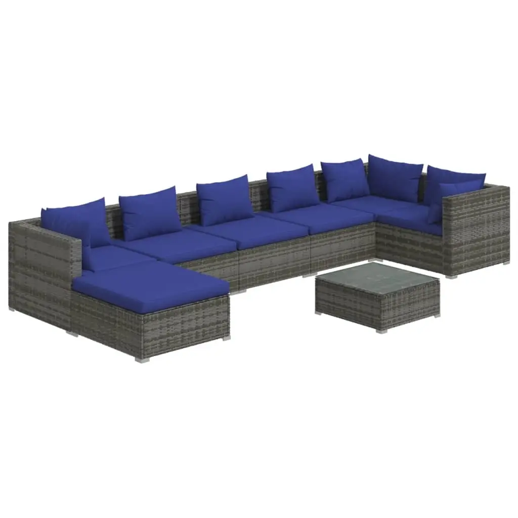 8 Piece Garden Lounge Set with Cushions Poly Rattan Grey 3101846 - Furniture