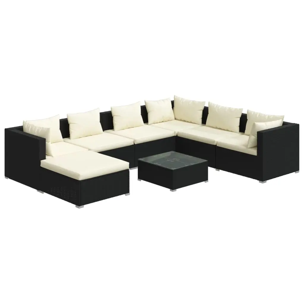 8 Piece Garden Lounge Set with Cushions Poly Rattan Black 3101847 - Furniture