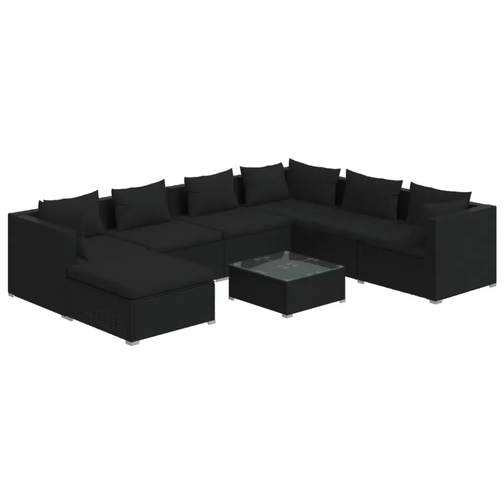 8 Piece Garden Lounge Set with Cushions Poly Rattan Black 3101848 - Furniture