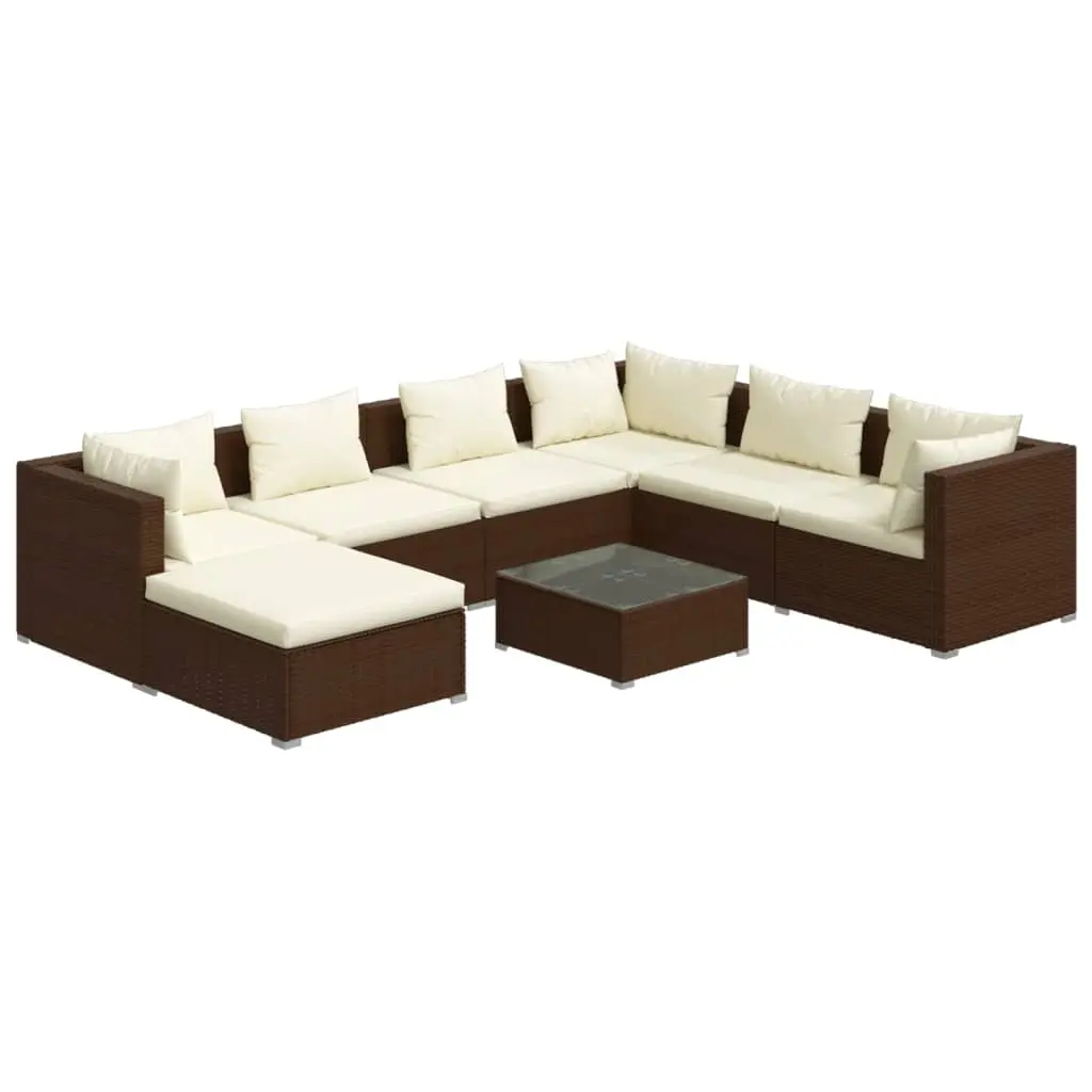 8 Piece Garden Lounge Set with Cushions Poly Rattan Brown 3101850 - Furniture