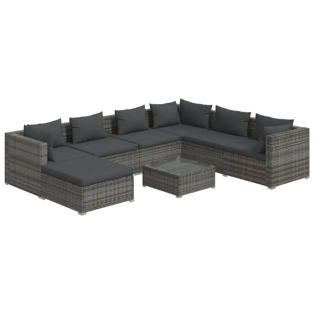 8 Piece Garden Lounge Set with Cushions Poly Rattan Grey 3101853 - Furniture