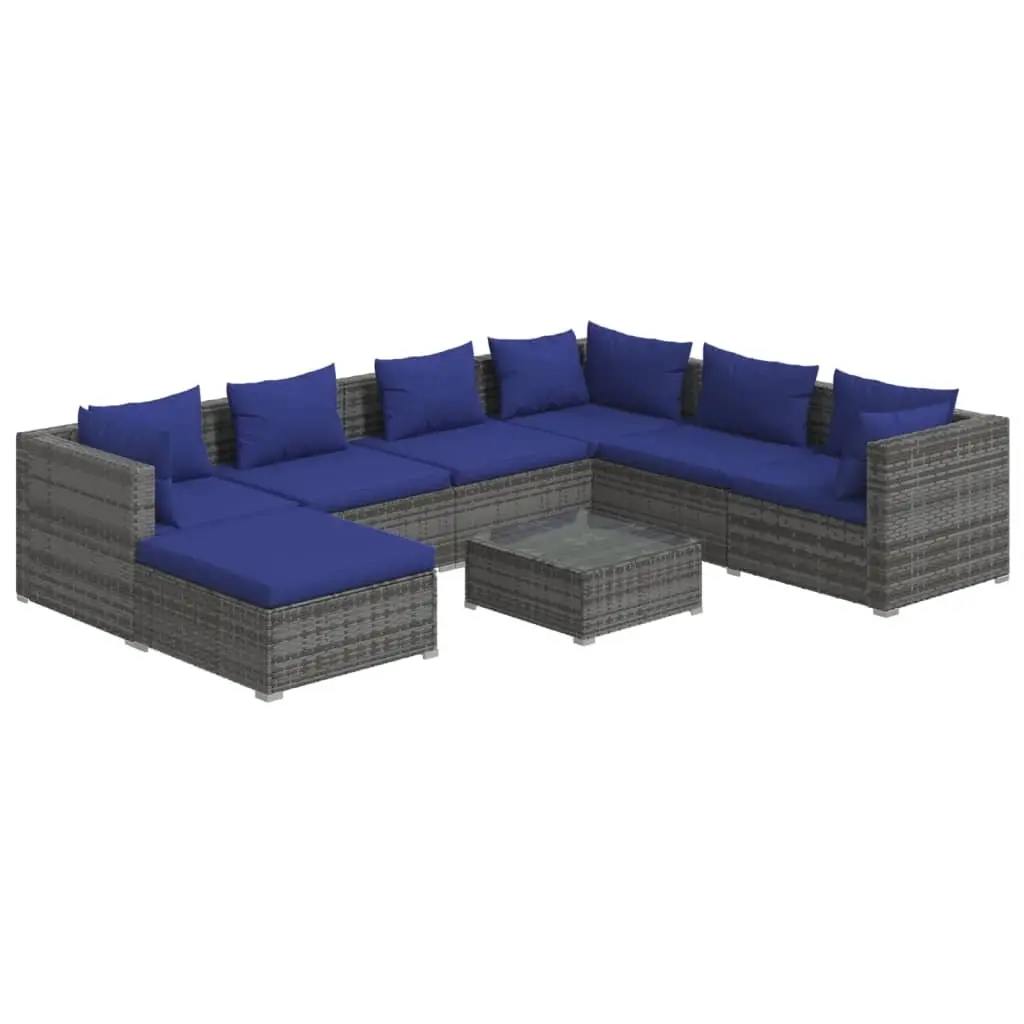 8 Piece Garden Lounge Set with Cushions Poly Rattan Grey 3101854 - Furniture