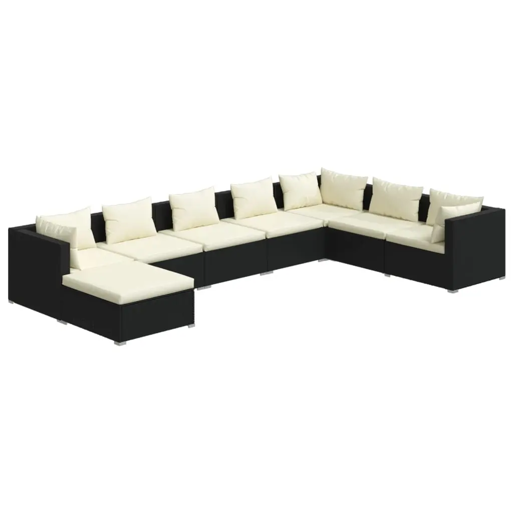 8 Piece Garden Lounge Set with Cushions Poly Rattan Black 3101855 - Furniture