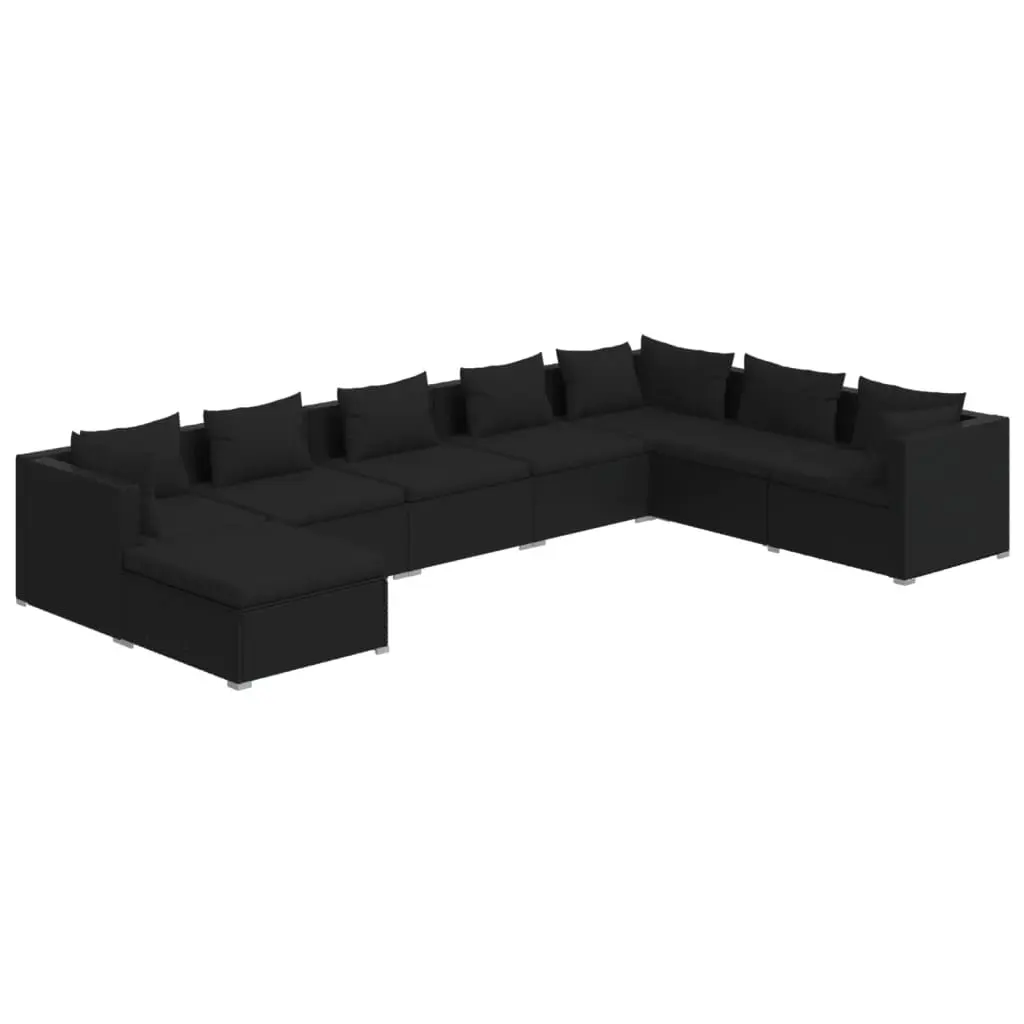 8 Piece Garden Lounge Set with Cushions Poly Rattan Black 3101856 - Furniture