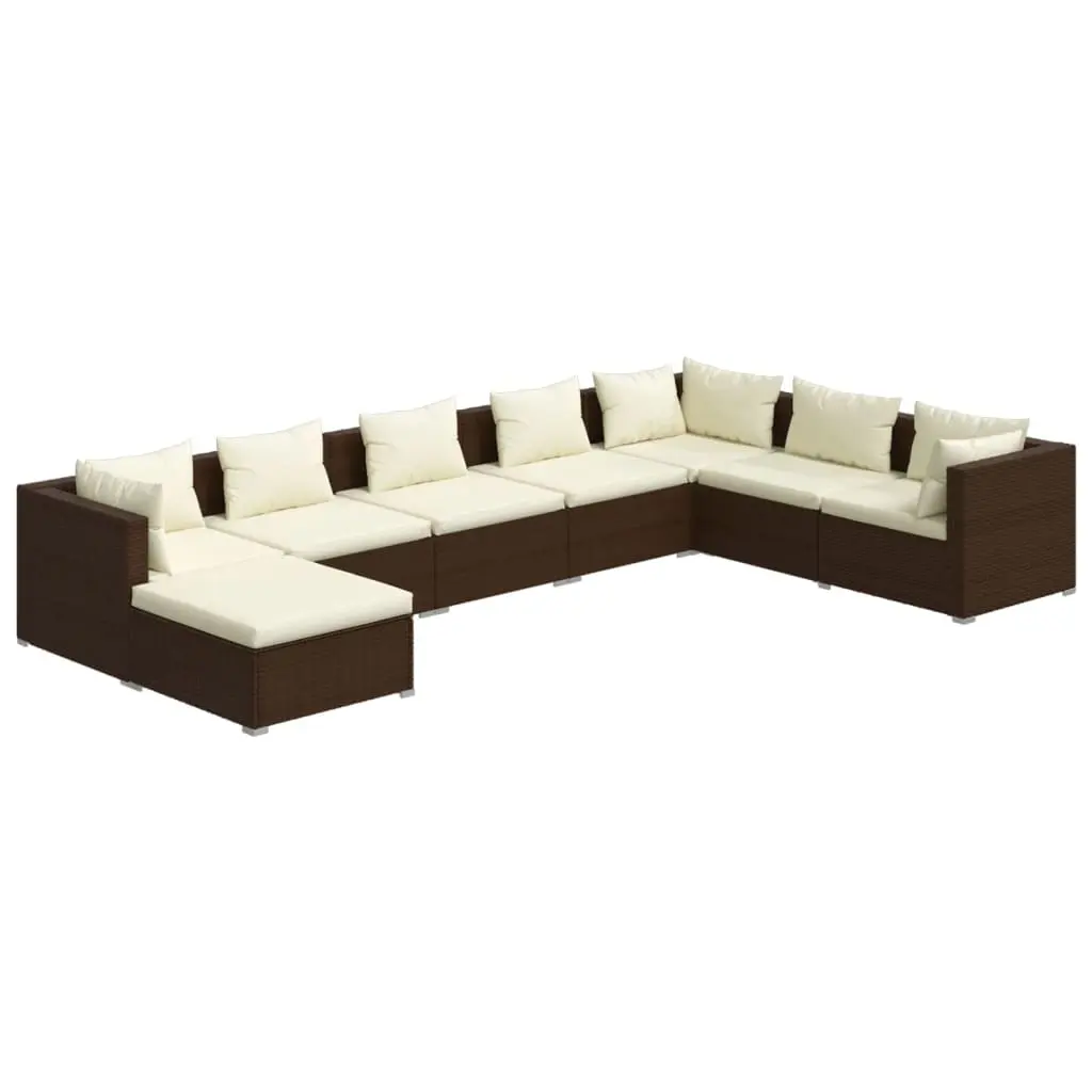 8 Piece Garden Lounge Set with Cushions Poly Rattan Brown 3101858 - Furniture