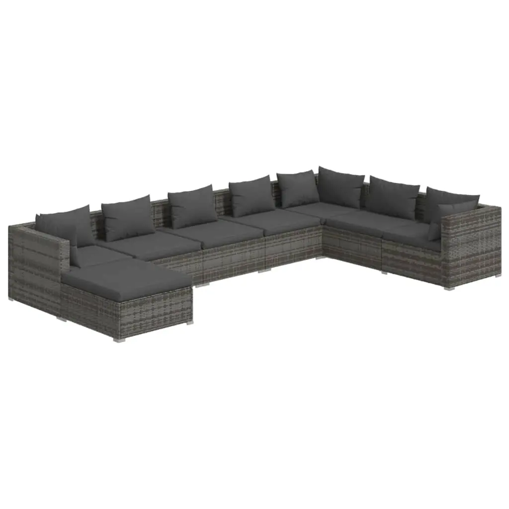 8 Piece Garden Lounge Set with Cushions Poly Rattan Grey 3101861 - Furniture