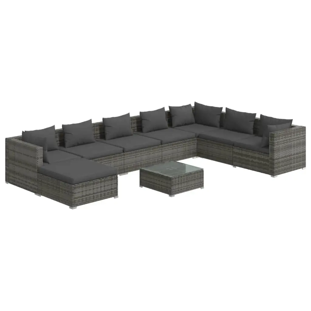 9 Piece Garden Lounge Set with Cushions Poly Rattan Grey 3101869 - Furniture