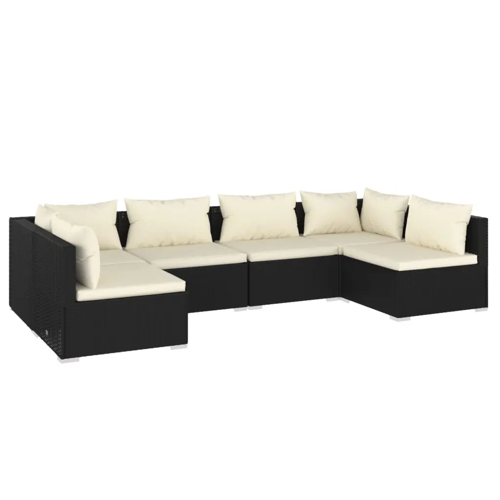 6 Piece Garden Lounge Set with Cushions Poly Rattan Black 3101871 - Furniture