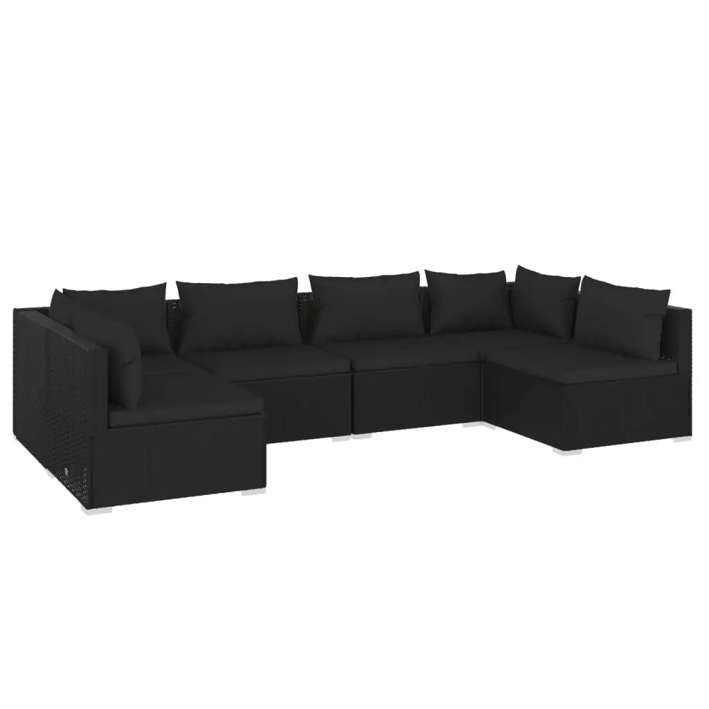 6 Piece Garden Lounge Set with Cushions Poly Rattan Black 3101872 - Furniture