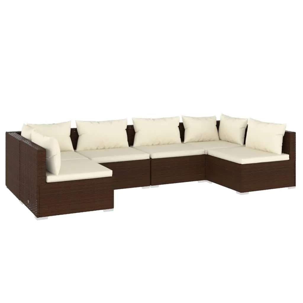 6 Piece Garden Lounge Set with Cushions Poly Rattan Brown 3101874 - Furniture