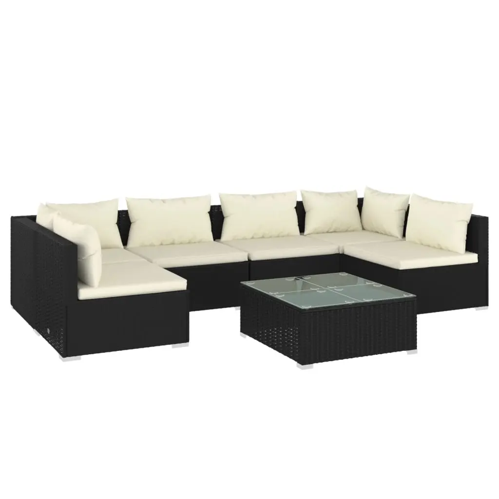 7 Piece Garden Lounge Set with Cushions Poly Rattan Black 3101879 - Furniture