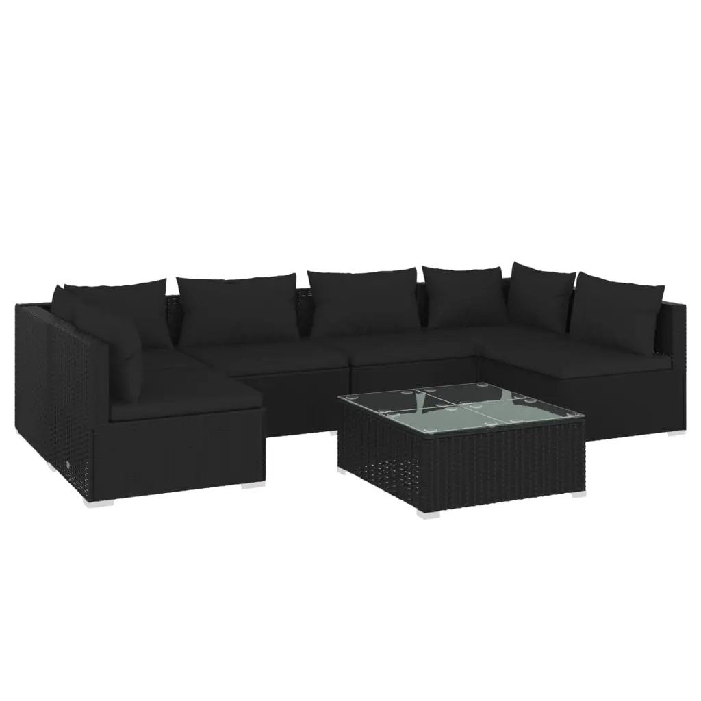 7 Piece Garden Lounge Set with Cushions Poly Rattan Black 3101880 - Furniture