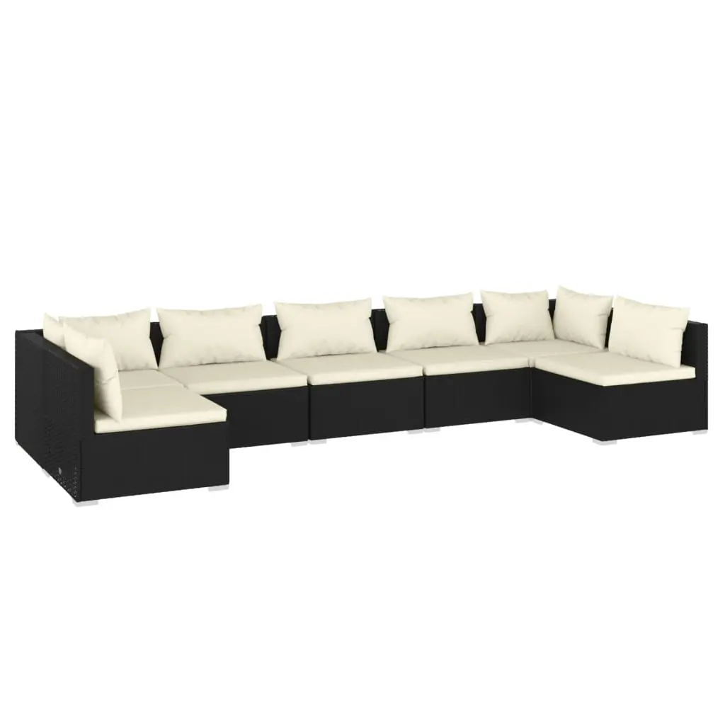 7 Piece Garden Lounge Set with Cushions Poly Rattan Black 3101887 - Furniture