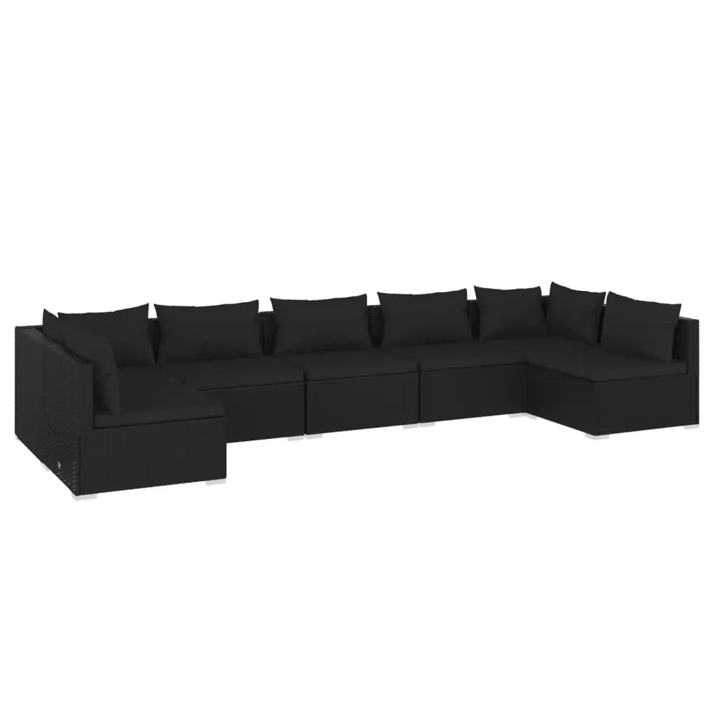7 Piece Garden Lounge Set with Cushions Poly Rattan Black 3101888 - Furniture