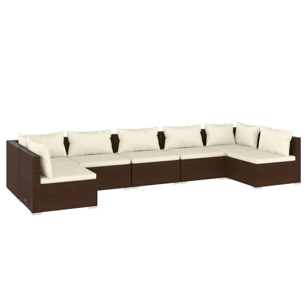 7 Piece Garden Lounge Set with Cushions Poly Rattan Brown 3101890 - Furniture