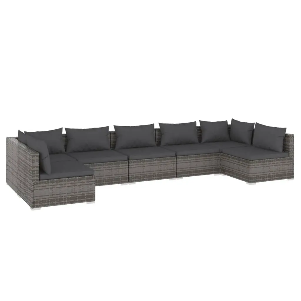 7 Piece Garden Lounge Set with Cushions Poly Rattan Grey 3101893 - Furniture