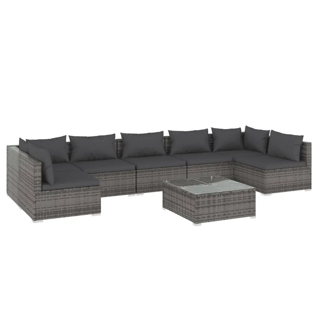 8 Piece Garden Lounge Set with Cushions Poly Rattan Grey 3101901 - Furniture