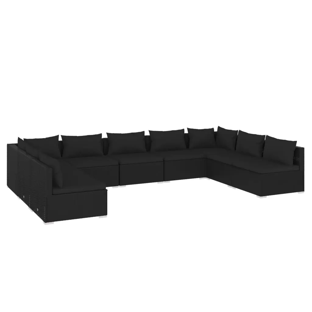 9 Piece Garden Lounge Set with Cushions Poly Rattan Black 3101904 - Furniture