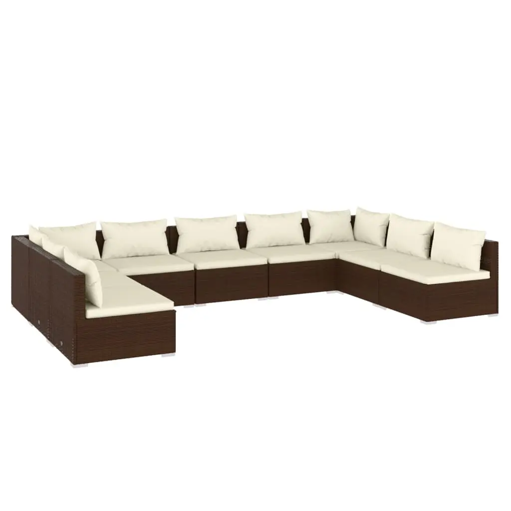 9 Piece Garden Lounge Set with Cushions Poly Rattan Brown 3101906 - Furniture