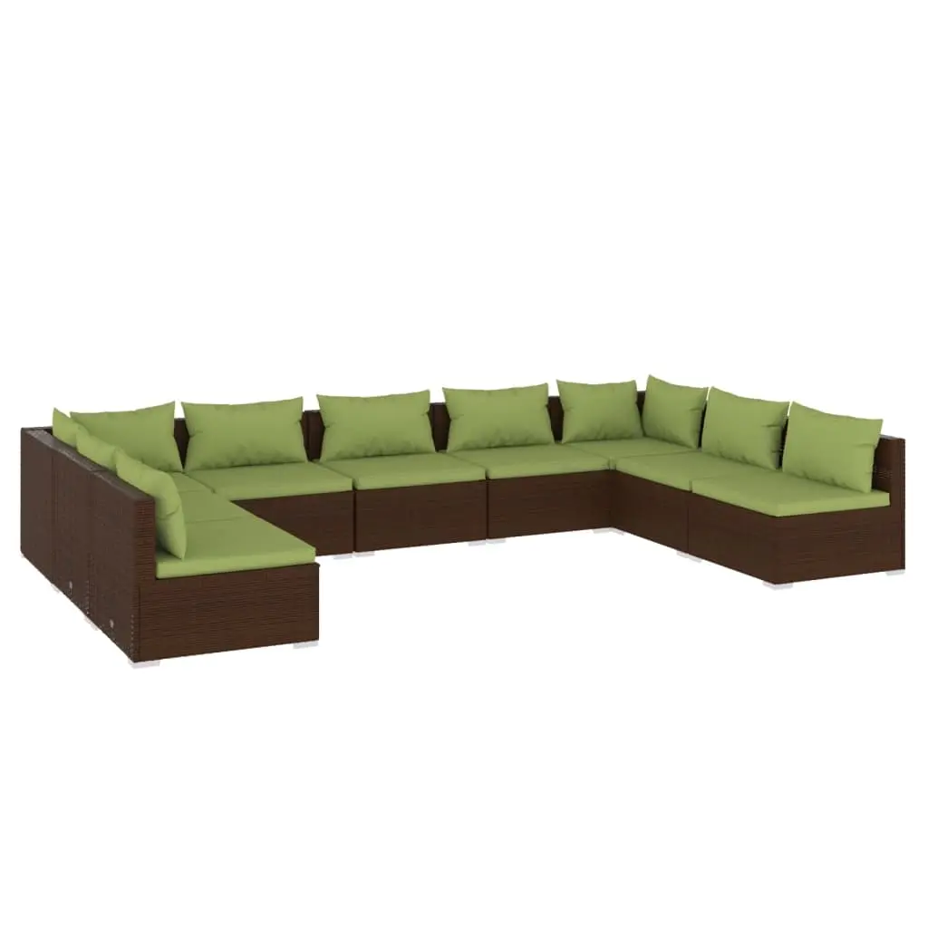 9 Piece Garden Lounge Set with Cushions Poly Rattan Brown 3101908 - Furniture