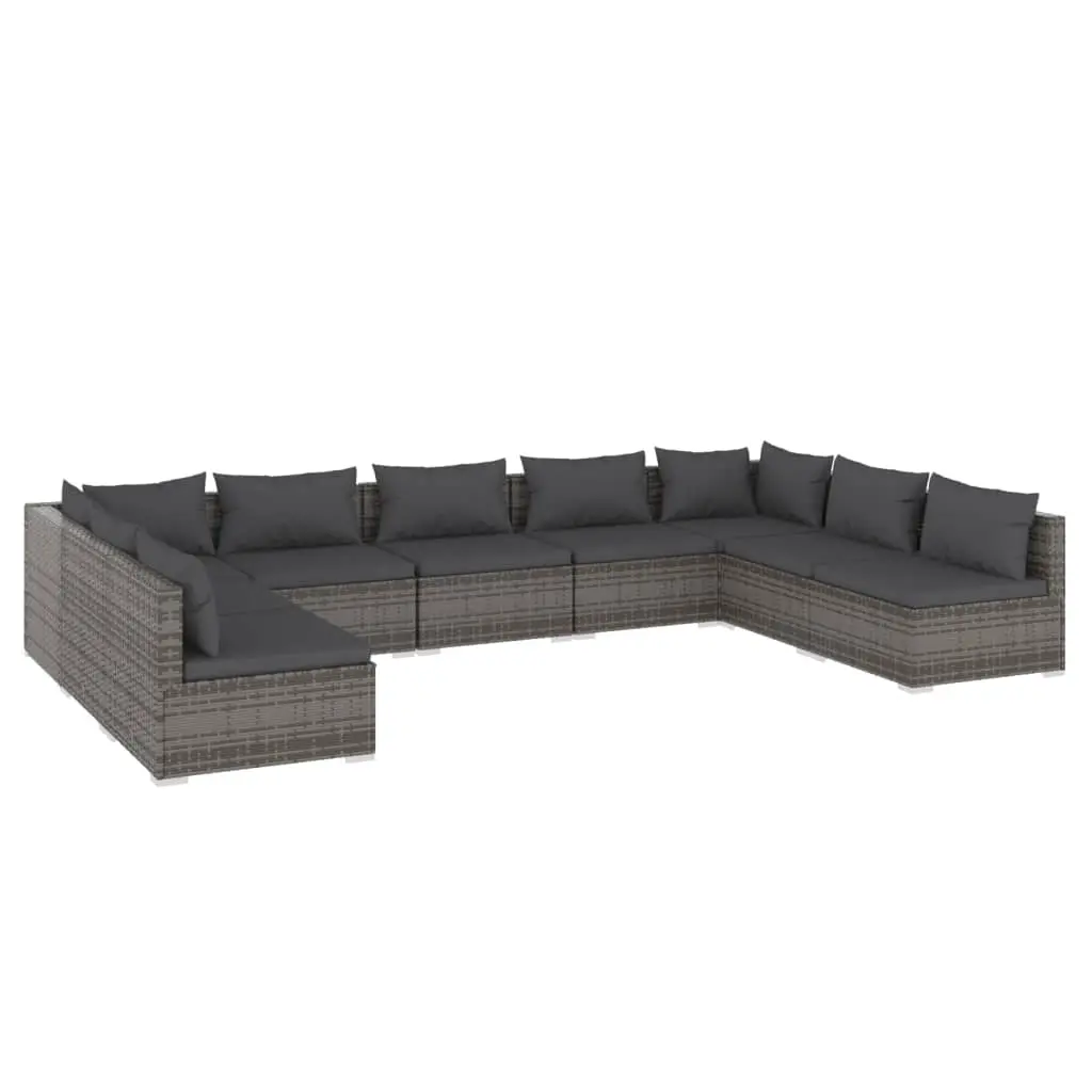 9 Piece Garden Lounge Set with Cushions Poly Rattan Grey 3101909 - Furniture