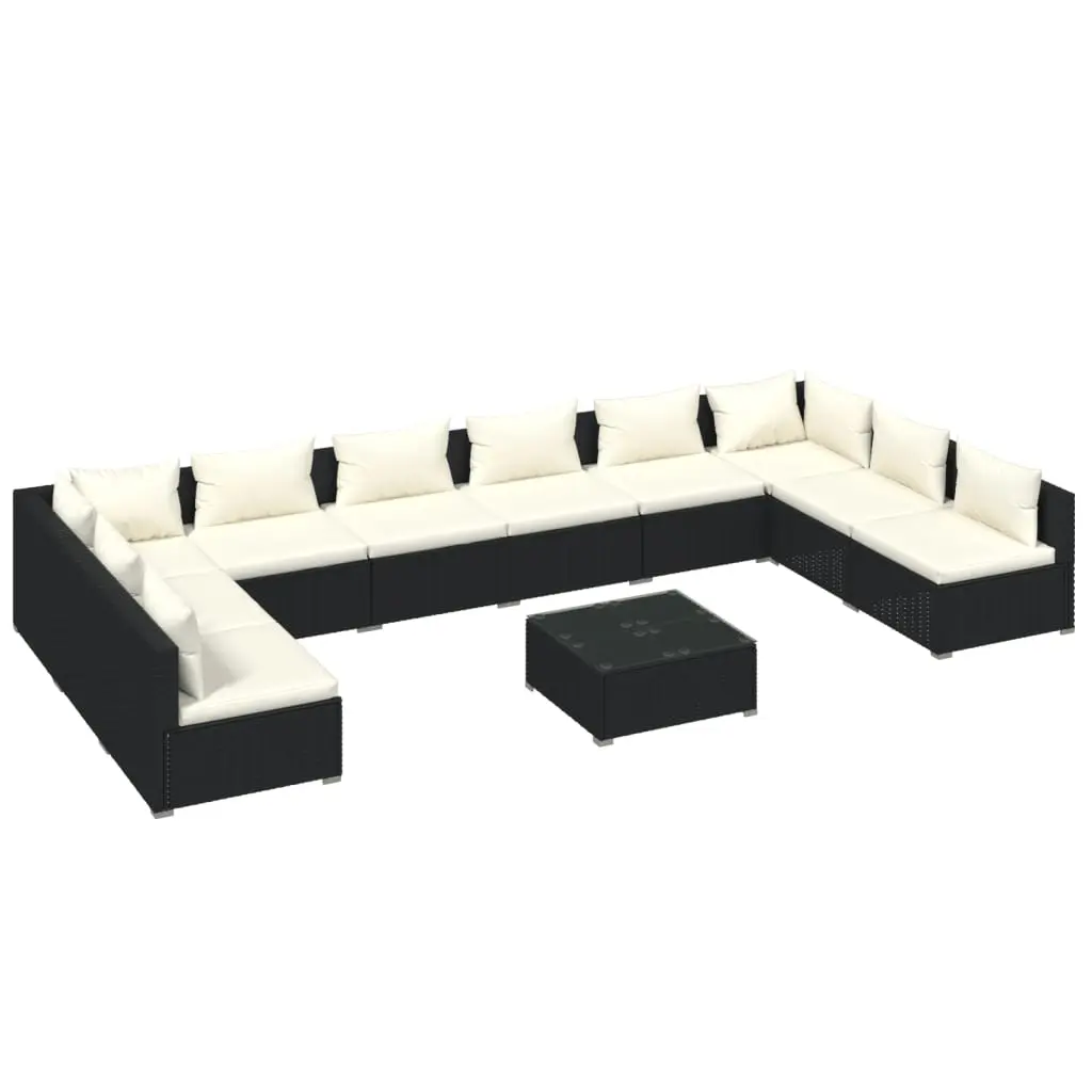 11 Piece Garden Lounge Set with Cushions Poly Rattan Black 3101927 - Furniture