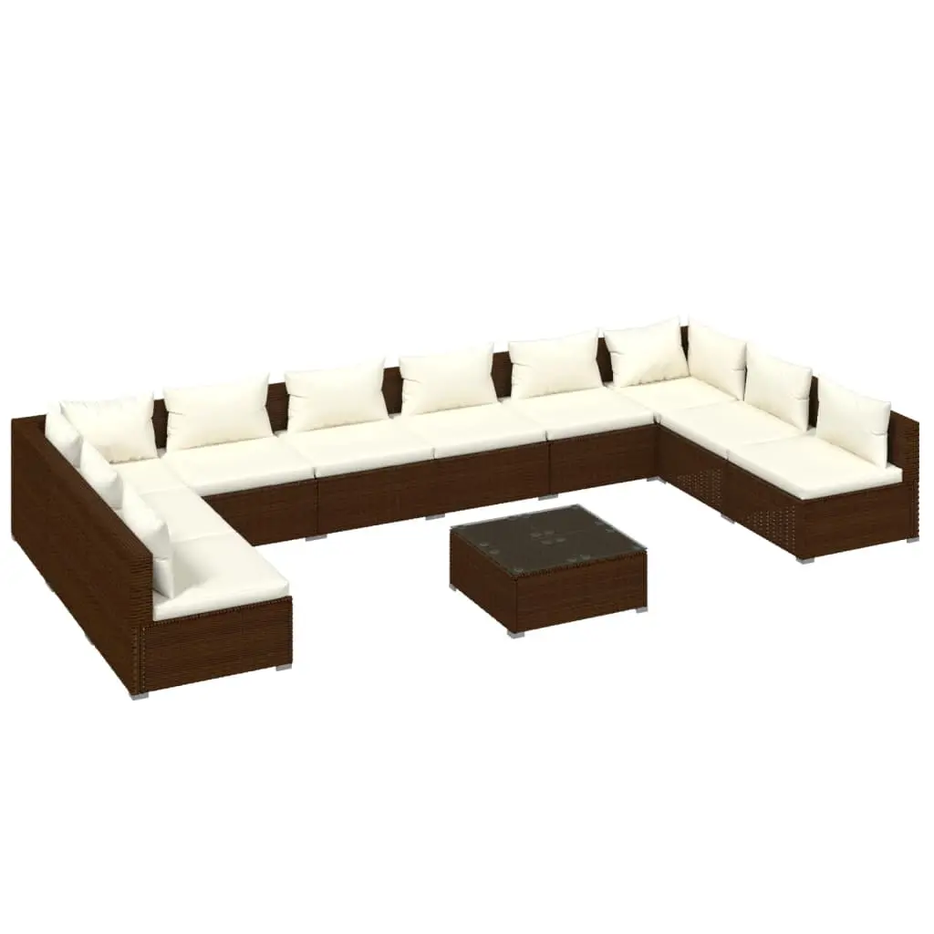 11 Piece Garden Lounge Set with Cushions Poly Rattan Brown 3101930 - Furniture