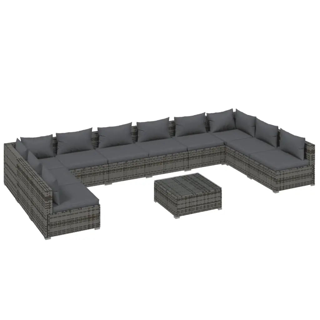 11 Piece Garden Lounge Set with Cushions Poly Rattan Grey 3101933 - Furniture