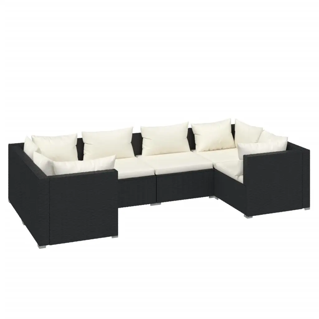 6 Piece Garden Lounge Set with Cushions Poly Rattan Black 3101935 - Furniture