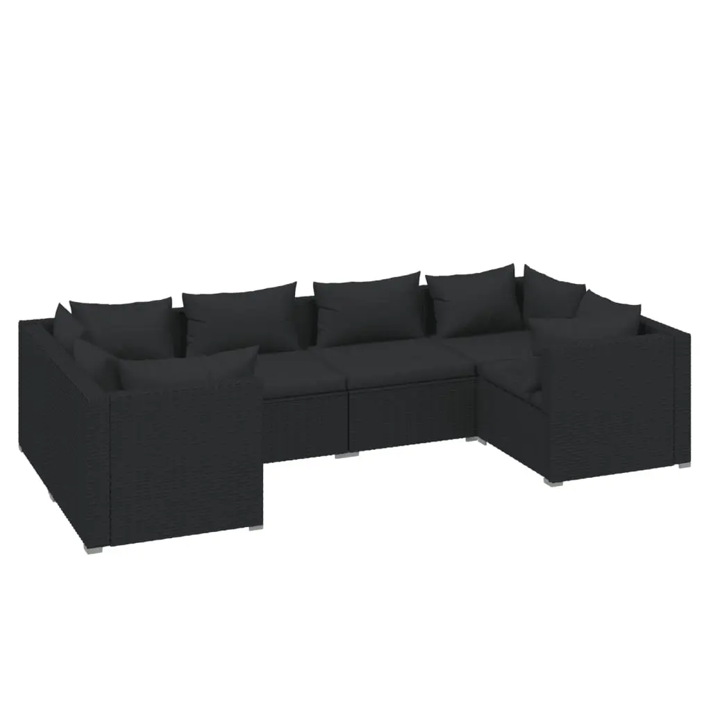 6 Piece Garden Lounge Set with Cushions Poly Rattan Black 3101936 - Furniture