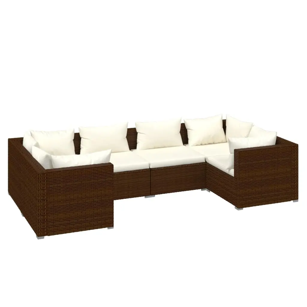 6 Piece Garden Lounge Set with Cushions Poly Rattan Brown 3101938 - Furniture