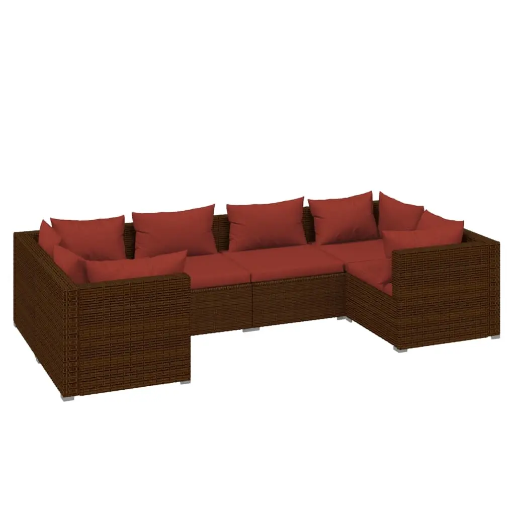 6 Piece Garden Lounge Set with Cushions Poly Rattan Brown 3101939 - Furniture