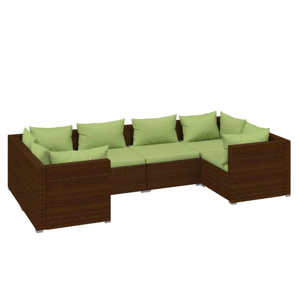 6 Piece Garden Lounge Set with Cushions Poly Rattan Brown 3101940 - Furniture