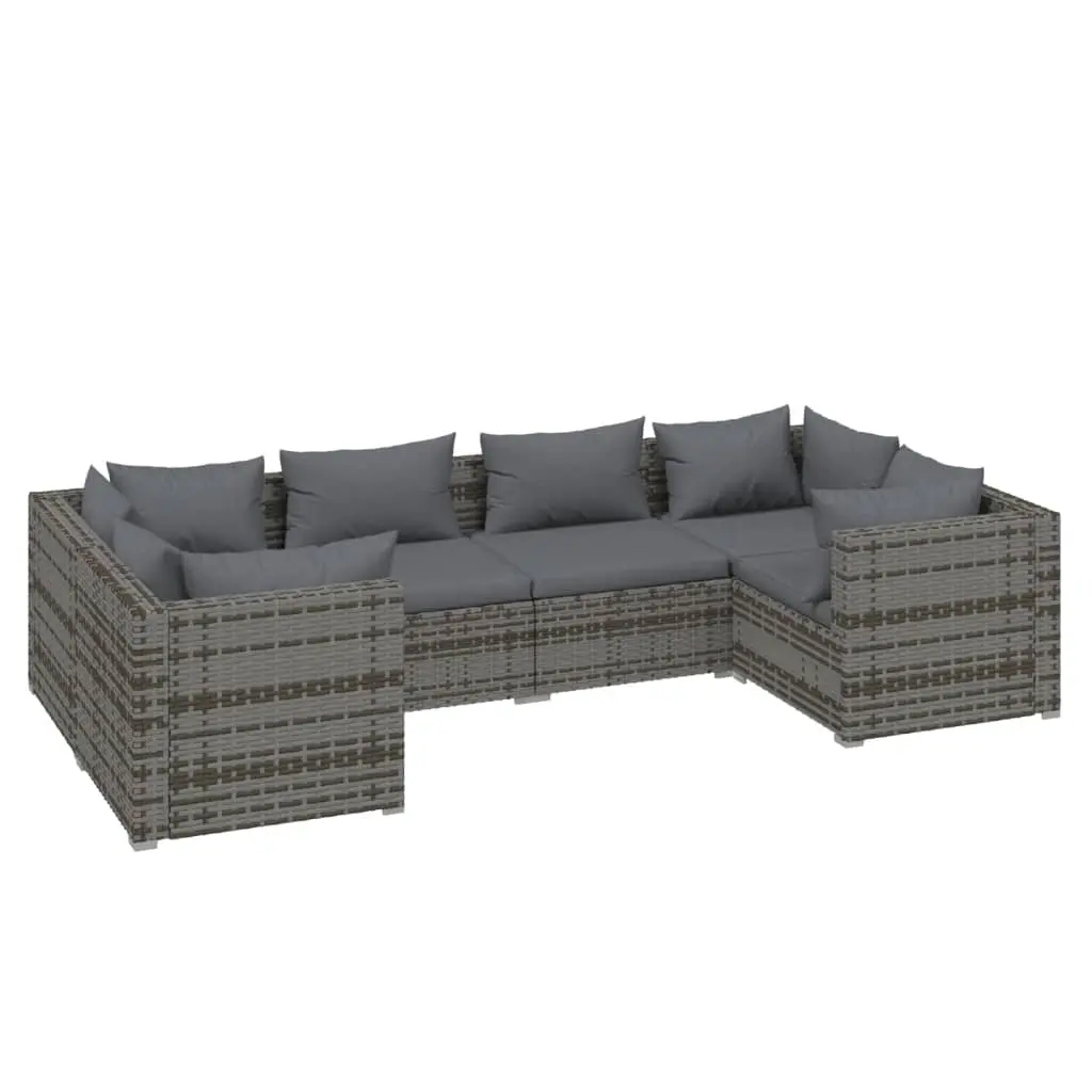 6 Piece Garden Lounge Set with Cushions Poly Rattan Grey 3101941 - Furniture
